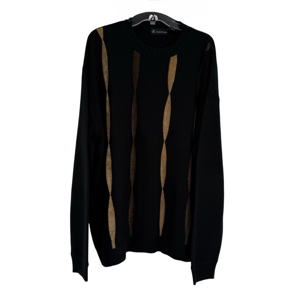 Jason Evans 3D Knit Grandpa Sweater Mens Size 3X Black Gold Y2K Vintage